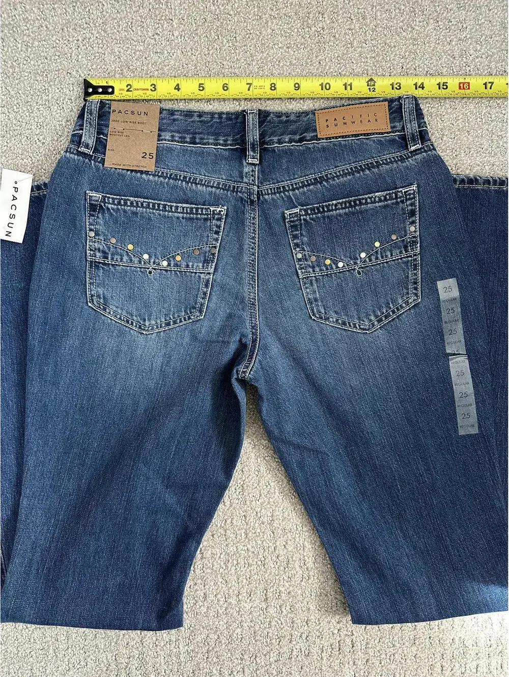Pacsun Jade Low Rise Bootcut Jeans Pocket Studs Dark Blue NWT Sonoma Size 25